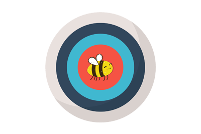 An illustration depicts a bee in front of a bullseye target