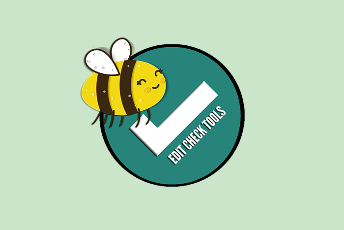 A drawing depicts a bee holding a check mark icon