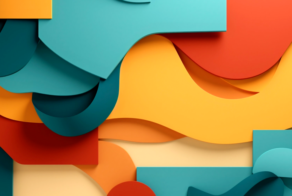 This image shows interlocking abstract shapes in various bright colors.