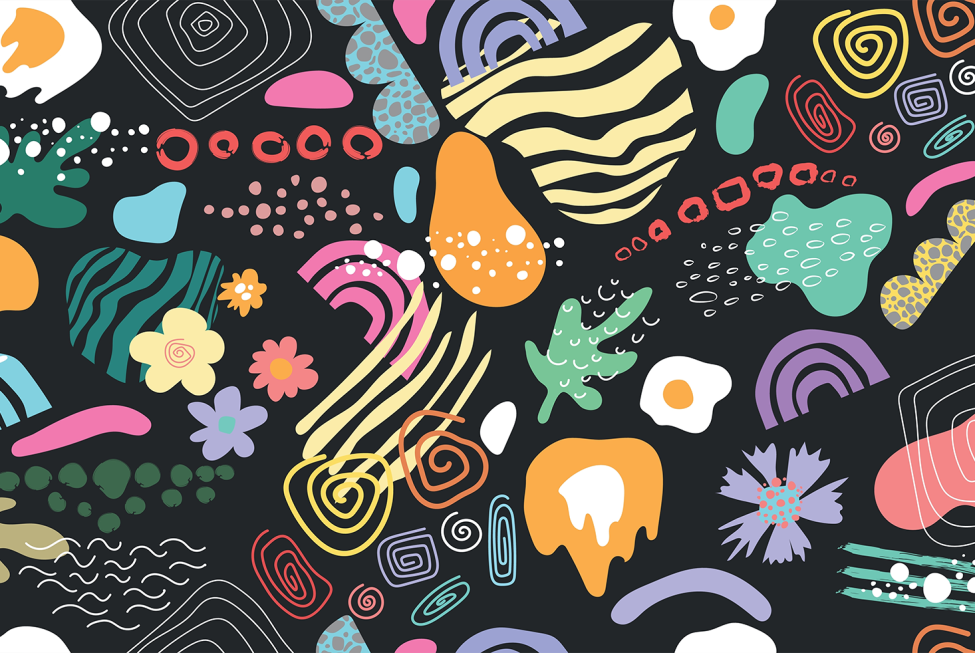 This image shows colorful abstract shapes against a black background.