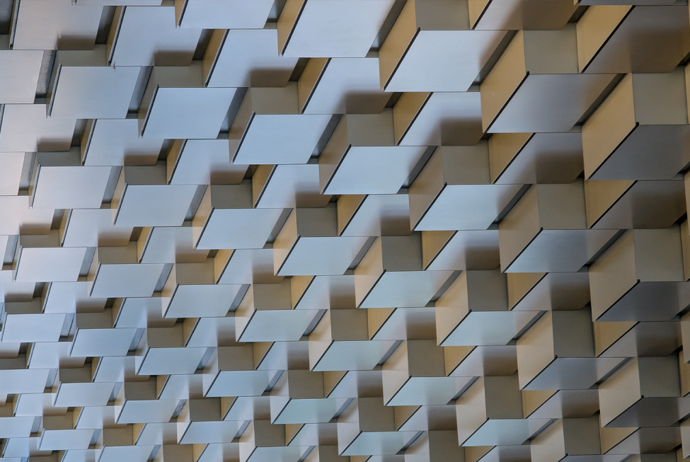 This image shows a surface of projecting squares.